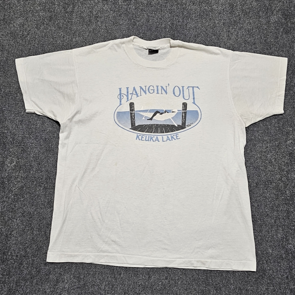 VTG 80s Finger Lakes Keuka New York Hangin Out T Shirt Single Stitch 2XL RARE - Picture 2 of 11